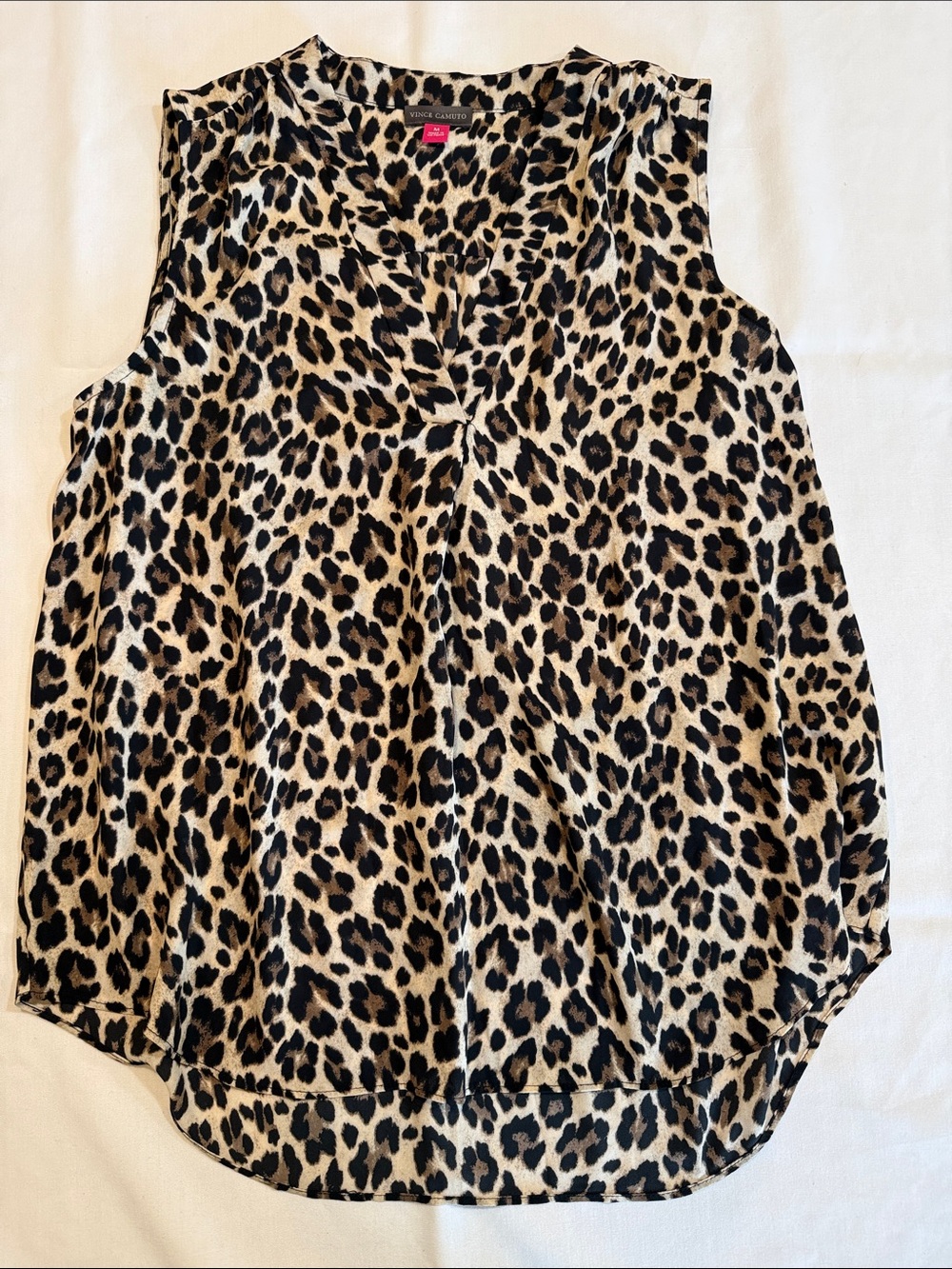 Vince Camuto Leopard Print Sleeveless V-Neck Top - Beige, Black